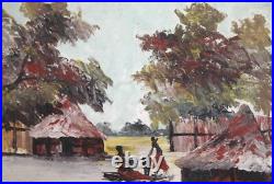 Expressionist Oil Painting African Tribe Landscape Signed