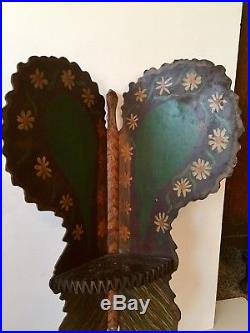Exquisite Early Folk Art Wooden Butterfly Corner Shelf Hand Carved/ Painted