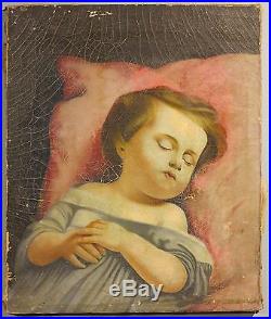 Extremely rare c. 1840-50 American folk art post-mortem antique oil painting