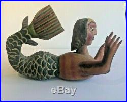 FABULOUS VINTAGE Hand Carved Wooden Mermaid-Folk Art, Hand painted