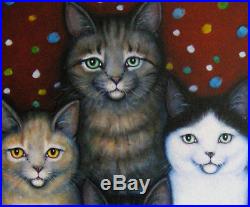 FAMILY REUNION Original Oil Painting of 10 cats by Heidi Shaulis. Cat Folk Art
