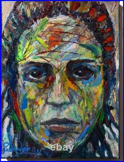 FEMALE PORTRAIT OIL? PAINTING GIRL? CUBISM ART? POP SIGNED VINTAGE ORIGINAL 16 x12