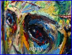 FEMALE PORTRAIT OIL? PAINTING GIRL? CUBISM ART? POP SIGNED VINTAGE ORIGINAL 16 x12