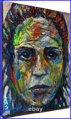 FEMALE PORTRAIT OIL? PAINTING GIRL? CUBISM ART? POP SIGNED VINTAGE ORIGINAL 16 x12