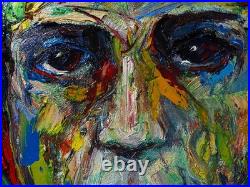 FEMALE PORTRAIT OIL? PAINTING GIRL? CUBISM ART? POP SIGNED VINTAGE ORIGINAL 16 x12
