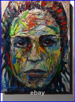 FEMALE PORTRAIT OIL? PAINTING GIRL? CUBISM ART? POP SIGNED VINTAGE ORIGINAL 16 x12
