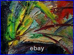 FEMALE PORTRAIT OIL? PAINTING GIRL? CUBISM ART? POP SIGNED VINTAGE ORIGINAL 16 x12