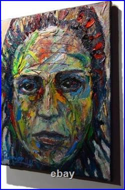 FEMALE PORTRAIT OIL? PAINTING GIRL? CUBISM ART? POP SIGNED VINTAGE ORIGINAL 16 x12