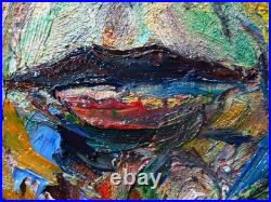 FEMALE PORTRAIT OIL? PAINTING GIRL? CUBISM ART? POP SIGNED VINTAGE ORIGINAL 16 x12