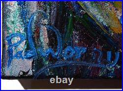 FEMALE PORTRAIT OIL? PAINTING GIRL? CUBISM ART? POP SIGNED VINTAGE ORIGINAL 16 x12
