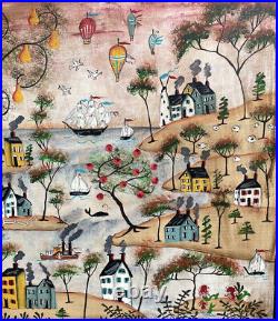 FINE & LARGE Pennsylvania Folk Art Bonnie Grilli (20th C) Panel Acrylic Painting
