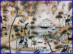 FINE & LARGE Pennsylvania Folk Art Bonnie Grilli (20th C) Panel Acrylic Painting