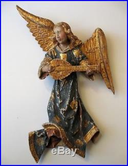 FINE PAIR OF HAND CARVED AND PAINTED ANGELS ITALIAN 1930s FOLK ART GILT WOODEN