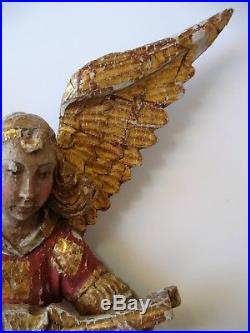 FINE PAIR OF HAND CARVED AND PAINTED ANGELS ITALIAN 1930s FOLK ART GILT WOODEN