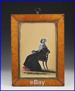 Folk Art Antique Silhouette Portrait Painting Of Lady With Book By W. J. Hubbard