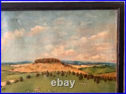 FOLK ART Landscape with Cows in the Meadow Oil canvas painting