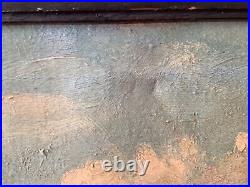 FOLK ART Landscape with Cows in the Meadow Oil canvas painting
