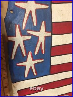 FOLK ART New Orleans Outsider Flag Sign by Simon painting on Slate Signed