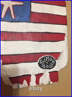 FOLK ART New Orleans Outsider Flag Sign by Simon painting on Slate Signed