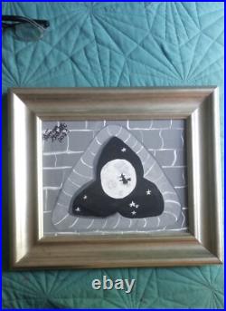 FOLK ART moon GHOST cat original PAINTING HALLOWEEN one of kind REAL ART not AI
