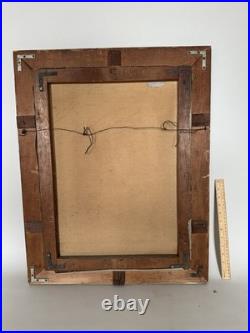 Fabulous Antique Folk Art Ship Oil Painting On Canvas In Original Frame Signed