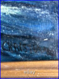 Fabulous Antique Folk Art Ship Oil Painting On Canvas In Original Frame Signed