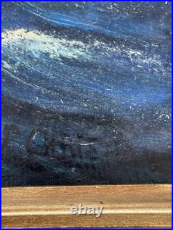 Fabulous Antique Folk Art Ship Oil Painting On Canvas In Original Frame Signed