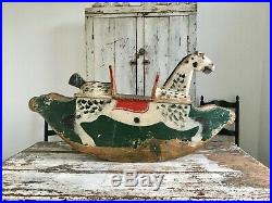 Fabulous Early Aafa Antique Folk Art Dapple Toy Rocking Horse Original Paint