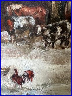 Fabulous Naive Folk Art Winter Snow Scene Oil Painting Americana