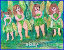 Fairies Of All Sizes Original Expressionism Acrylic Abstract Canvas 11x14