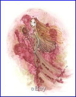 Fairy Gorgeous Magenta Pink Rose Watercolor Original Folk Art Primitive Painting