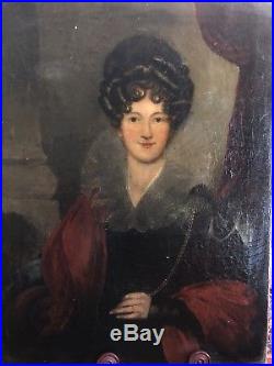 Fantastic 19th C Folk Art Portrait Painting Young Beautiful Woman of NOBILITY