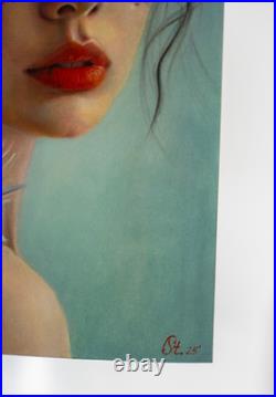 Fantasy Floral Woman Oil Painting Butterfly Face Art Dark-Haired Girl Portrait