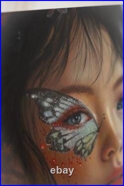 Fantasy Floral Woman Oil Painting Butterfly Face Art Dark-Haired Girl Portrait