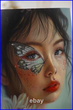 Fantasy Floral Woman Oil Painting Butterfly Face Art Dark-Haired Girl Portrait