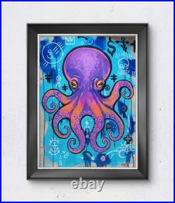 Faris Art Octopus Trouble 16x20 Neo Expressionism Artwork on Canvas