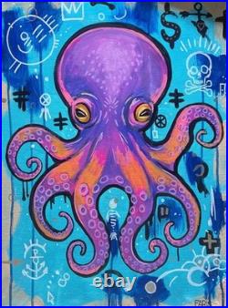 Faris Art Octopus Trouble 16x20 Neo Expressionism Artwork on Canvas