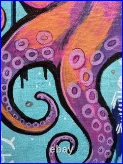 Faris Art Octopus Trouble 16x20 Neo Expressionism Artwork on Canvas