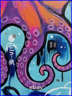 Faris Art Octopus Trouble 16x20 Neo Expressionism Artwork on Canvas
