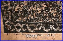 Felix Venencio 46.5 Long Vintage Agamate Bark Paper Latin Folk Art Painting