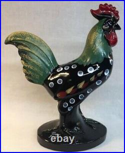 Fenton Glass Hand Painted Black Folk Art Solid 8 1/2 Tall Rooster / Chicken