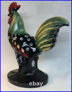 Fenton Glass Hand Painted Black Folk Art Solid 8 1/2 Tall Rooster / Chicken