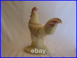 Fenton Hand Painted Opal Satin Rooster Folk Art Collection 5257 J1 Retired