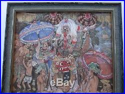Fine Detailed 1970 Bali Ubud Painting Tropical Folk Art Ceremonial Figures Vntg