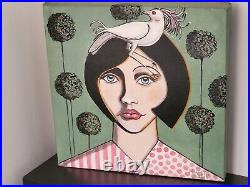 Fine Folk Art Painting LADY & DOVE by Annette Gibson 2013