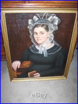 Fine Matched Pair Lady & Gentleman Early American Folk Art Portrait Paintings