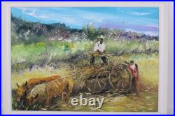 Fine Mid Century Folk Art Haitian Ox Oil Painting Signed Illegible