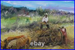 Fine Mid Century Folk Art Haitian Ox Oil Painting Signed Illegible