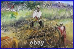 Fine Mid Century Folk Art Haitian Ox Oil Painting Signed Illegible