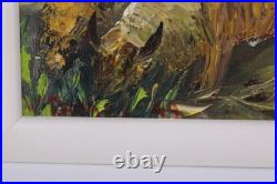 Fine Mid Century Folk Art Haitian Ox Oil Painting Signed Illegible